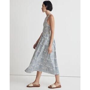 Madewell White Midi Dress with Navy Dot Print